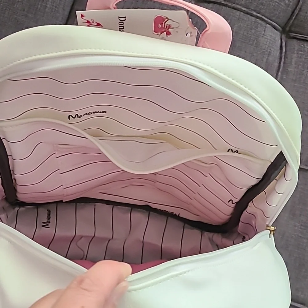 Donalworld white Pink bow backpack faux leather‎ NWT